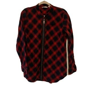 Soft Surroundings Womens Size Medium Red Plaid Full Zip Manchester Tunic Top